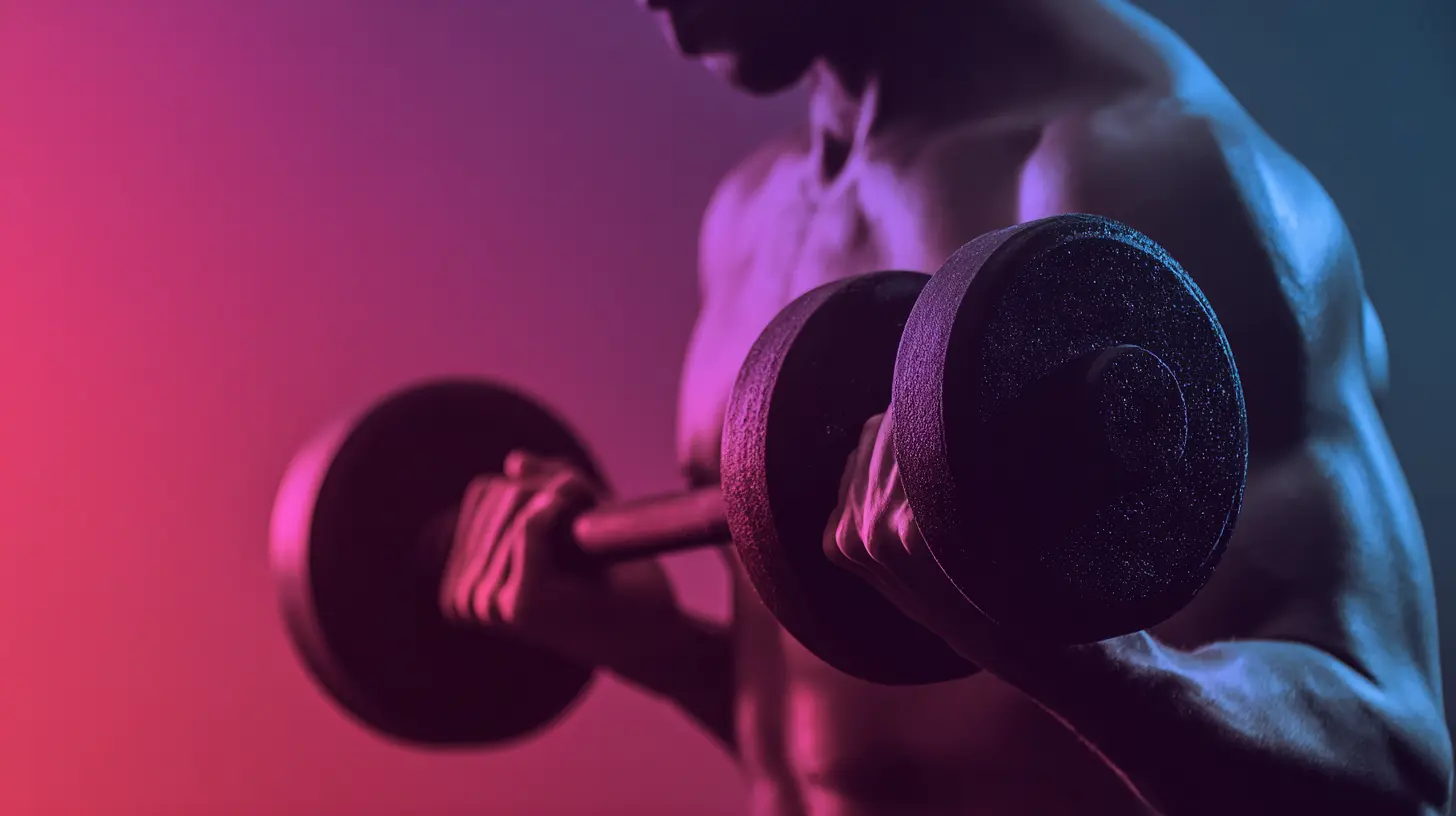 A person holding a dumbbell at their shoulder